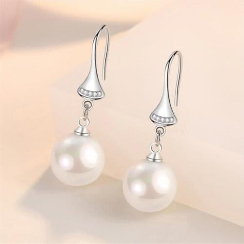 Top Quality Sterling Silver 925 Earrings Female Party Accessories Cute Pearl Earring Women Hooks Jewelry 2021 Trendy Christmas