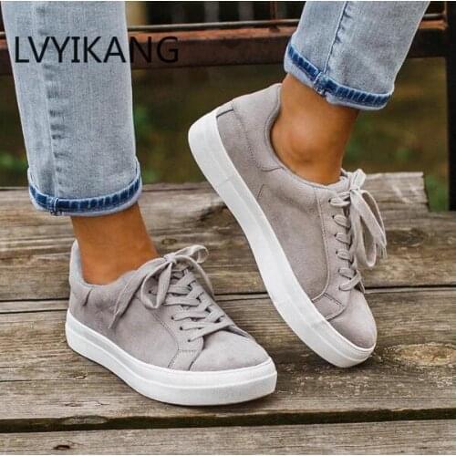 2020 New Spring and Autumn Women Sneakers Flock Wear-resisting Sport Casual Shoes Lace Up Zapatillas Mujer Flats Loafers