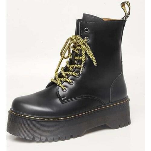 35-40 Size Thick Motorcycle Boots Women 2021 Autumn Fashion Round Head Yellow Lace Combat Boots Womens Shoes