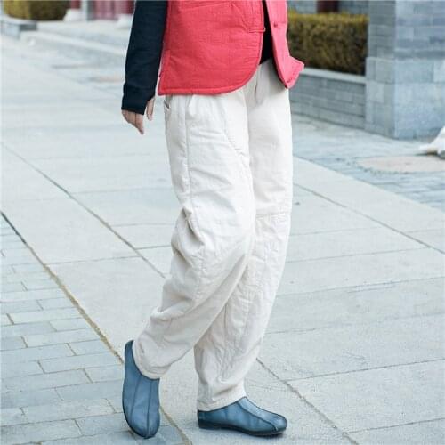 Women Winter Padded Pants Loose Elastic Waist Warm Pants Ladies Solid Color Vintage Trousers Female Retro Trousers