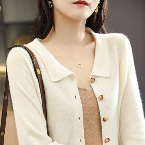 Autumn Winter Womens Cardigan 100% Wool Knitted Sweater Tops Cashmere Coat Causal Outwear Full Sleeve Loose Female Shirts