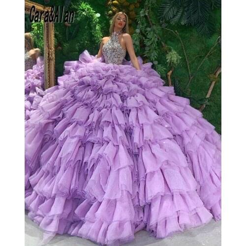New Ball Gown Quinceanera Dresses Halter Crystal Beading Ruffles Skirt Sweet 16 Dress 2021 vestidos de XV años Prom Gowns