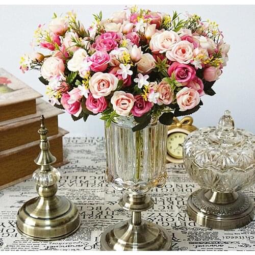 1 Bunch Artificial silk French Rose Floral Bouquet Fake Flower Arrange Table Daisy Wedding Flowers Decor Party Accessory Flores