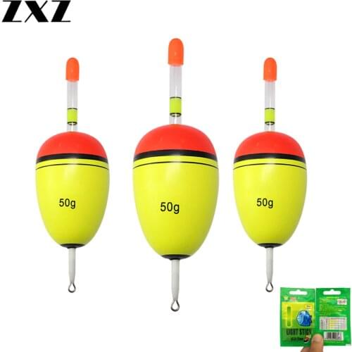 10pcs EVA Foam Float Fishing Floats +10pcs Fluorescent Light Sticks Bobber Light Long Casting Float 6g-80g Night Fishing Tackles