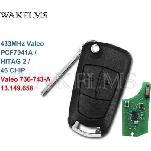 2 Buttons 433MHz PCF7941A Remote Flip Key Fob For Opel Astra H Zafira B 2004-2013 Valeo 736-743-A 13.149.658 Marked Genuine Key
