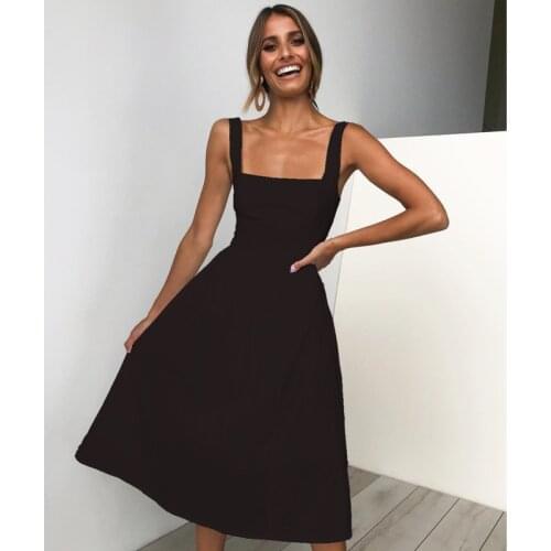 2021 Summer Women Fashion Solid Backless Slimming Waist A-line Dresses Sexy Casual Strap Dress