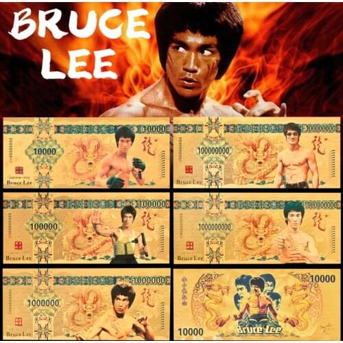 5pcs Bruce Lee Banknotes with Case Chinese Gold Plastic Fake Money Banknote Kongfu Gift Set