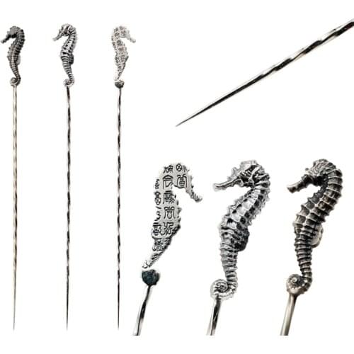 925 Sterling Silver Hippocampus Cigar Needle Drilled Cutter Burr Dredge Hole Retro Puncher Portable Smoking Tools Accessories