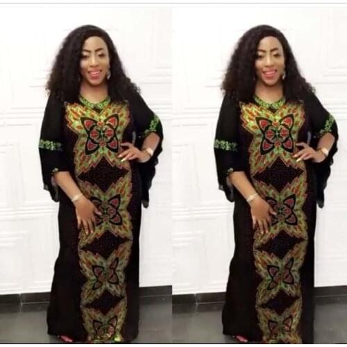 African Clothes Black Chiffon Long Maxi Dress Women Elegant Ruffles Sleeve Stick Diamond Bodycon Slim Robe Dress Bazin Plus Size