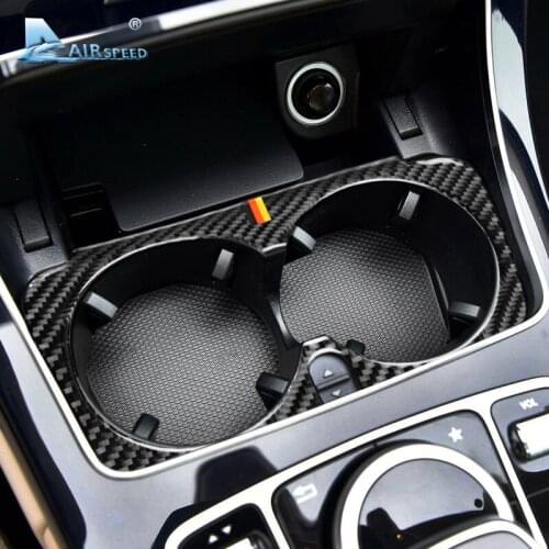 Airspeed for Mercedes Benz W205 C Class C180 C200 C300 GLC Accessories Carbon Fiber Car Interior Cup Holder Frame Trim Stickers