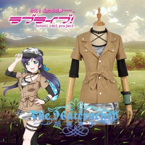 Amine Love Live! Nozomi Tojo Cosplay Costume Custom Activity Card Army Battle Camouflage Dress Khaki Jacket Clothing