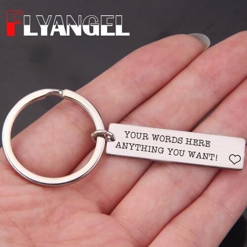 Custom Engraved Name, Date, Sentence, Words Keychain Women Men Jewelry Keyring