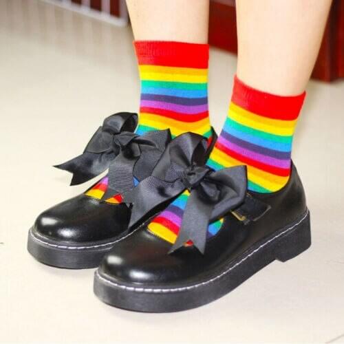 CA Cute Casual Lady Winter Warm Cotton Woman Heart Rainbow Ankle-High Socks