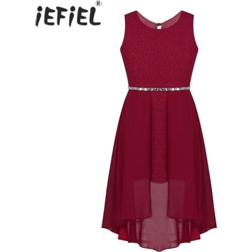 Kids Girls Flower Dresses Birthday Party Wedding Chiffon Dress High-Low Hem Christmas Clothing Short Front and Back Long Dress