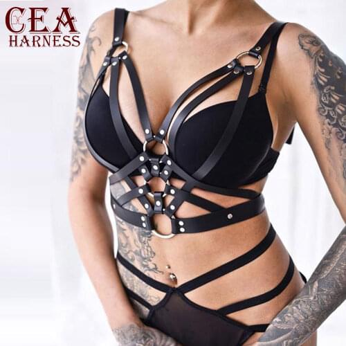 CEA BDSM Lingerie Harness Leather Chest Harness Women Bondage Erotic Sexy Suspender Bra Cage Waist Wide Strap Fetish Sword Belt