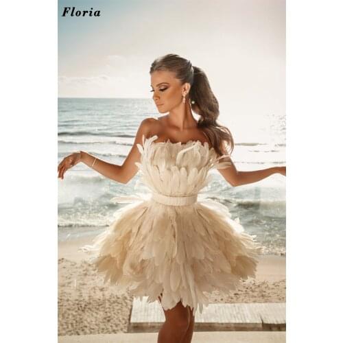 Elegant Short Feathers Cocktail Dress Robes De Soiree Arabic Dubai Evening Prom Dress Custom Made Party Gowns Evening Wear 2021