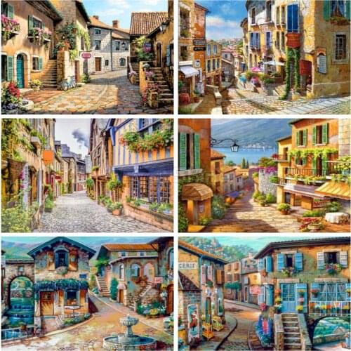 EverShine Diamond Painting Full Drill Square Street Diamond Embroidery Landscape Cross Stitch Rhinestones Art Home Decoration