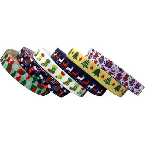 Hot Sale Christmas Socks Printed Fold Over Elastic 10 yards/lot 15mm Stretchy Tree Deer FOE for Hair Tie DIY Headband Garment