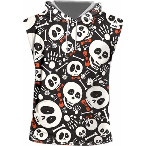 IFPD EU Size Hooded Tank Tops Men 's Cool Sleeveless Shirts 3D Cute Skull Print Design Summer Fashion Casual Tops Vest Plus Size