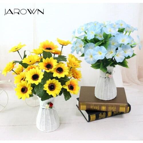 Quality plastic vase + silk flowers artificial flower set home flowers decoration artificial wedding decor Free Shipping