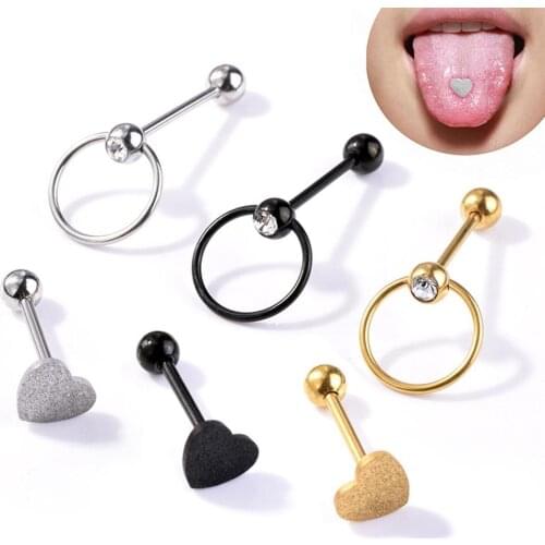 1pc Heart shape gold color Tongue PiercingTongue Rings Stainless Steel Nipple Ring Helix Piercing Body Piercing Jewelry
