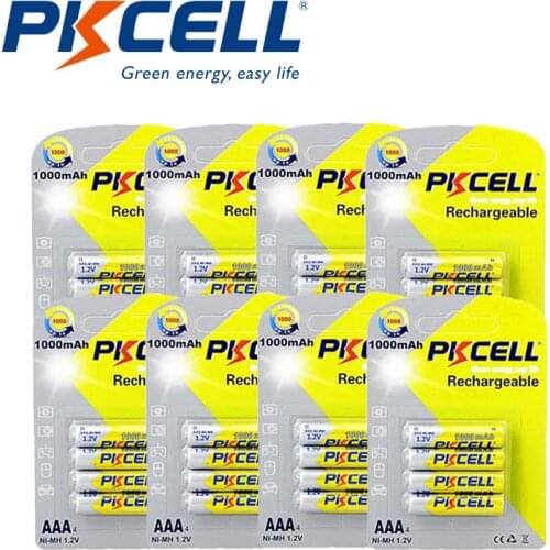 8PACK/32Pcs PKCELL 1.2v NIMH Battery Rechargeable AAA Battery 3A 1000MAH AAA recharge up to 1000times cycles For flashlight