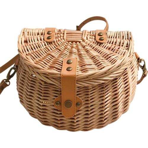 Hand-woven Rattan Bike Basket Cargo Bag Children Kids Bicycle Front Handlebar Mount Basket Bicycle Storage Holder 22x14cm