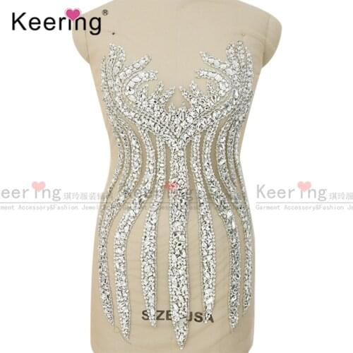 Beautiful fashion crystal embroidered wedding dress rhinestone appliques bodice WDP-109
