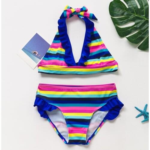 5~14Year Girls swimwear 2021 NEW Girls Swimsuit Colorful strip Children swimwear Teenager Kids Beachwear Bathing suit-ST189