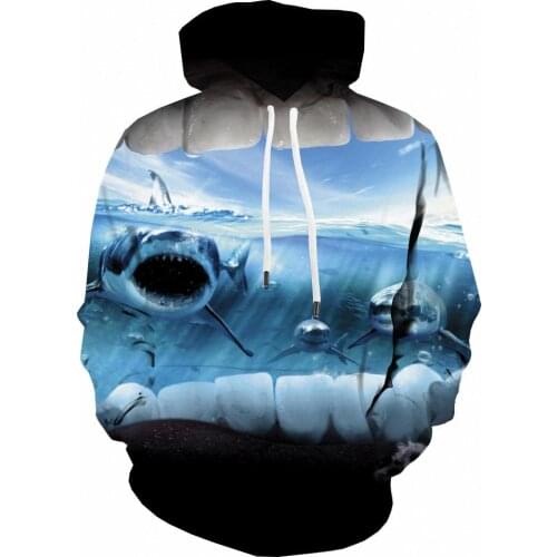 KYKU Brand Animal Hoodie Men Shark Hoody Anime Sea Sweatshirt Printed Mens Clothing Hip Hop Autumn New Sexy