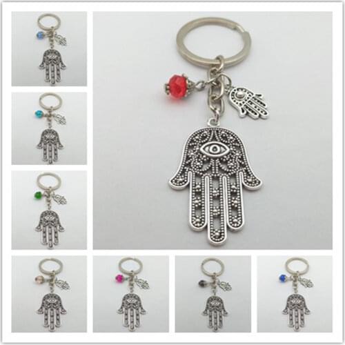 Hot Selling Key Chain Wholesale Retail Fashion Evil Eye Sliver Plated keyring Hamsa Fatima Hand Alloy Keychain