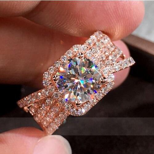 Size 6-10 Sparkling Fashion Jewelry 925 Silver&Rose Gold Fill Round Cut White Topaz CZ Diamond Eternitty
