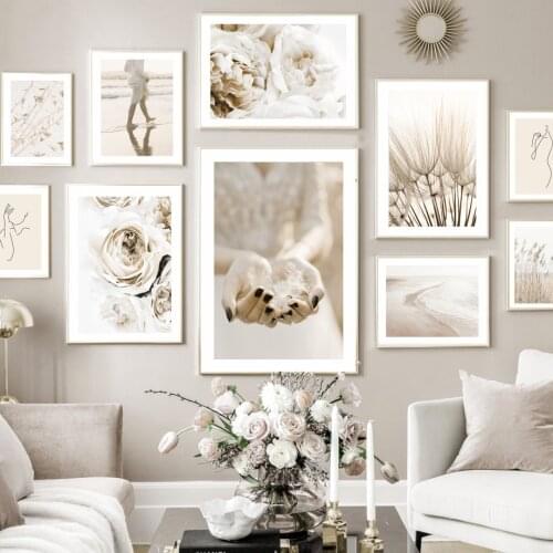 Seaside Walk Dandelion Flower Reed Calm Beach Line Wall Art Prints Canvas Painting Nordic Poster Decor Pictures For Living Room