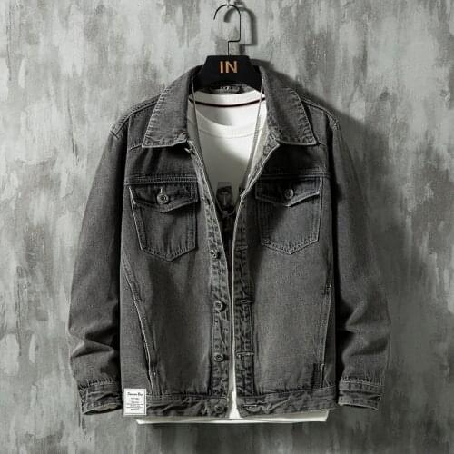 2020 New autumn Mens vintage dark gray jeans jacket Fashion casual Loose denim coat male Brand clothes Plus Size 4XL 5XL