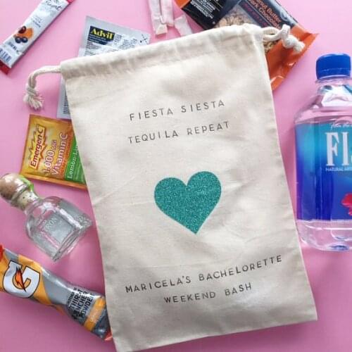 Custom glitter heart wedding Bachelorette weekend bash Hangover Kit favor keepsake gift Bags bridal shower party Candy pouches