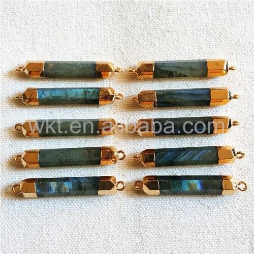 WT-C146 Wholesale Natural labradorite terminated point pendant, double loops stone connector double terminated point stone