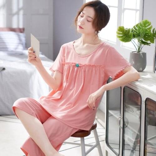 Modal pajamas female summer short-sleeved 3/4 pant home clothes plus size two-piece suit mother pijama set new pyjamas women 3XL