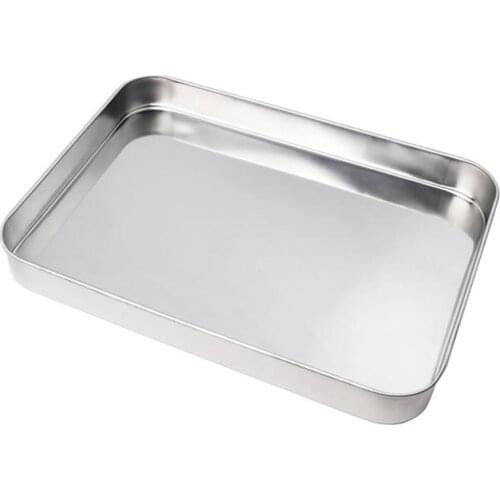 1 pc Baking Tray Stainless Steel Rectangular Durable 10inch Food Tray Rice Noodles Roll Plate Steaming Dish for Home Restaurant