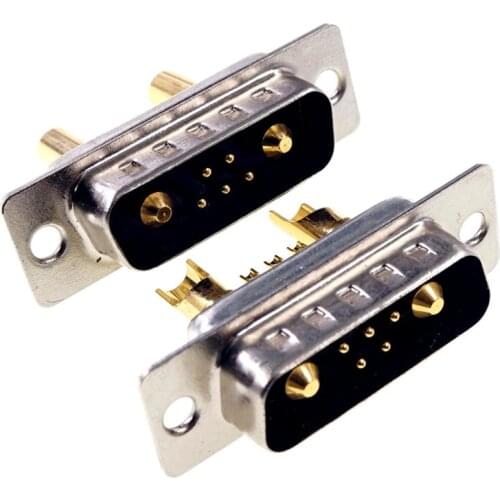 D-Sub Connector 30 AMP Current 7 Power Position 5+2 Combo Plug Male Pins Machined Pin 7W2 Gold Flash Panel Mount Wire Solder