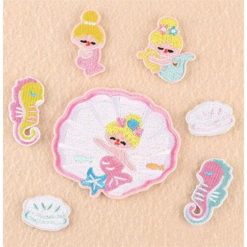 Pink Ocean Shell Patches for Clothing Cute Mermaid Princess Embroidery Patches for Clothing Sewing Stickers Baby Patches