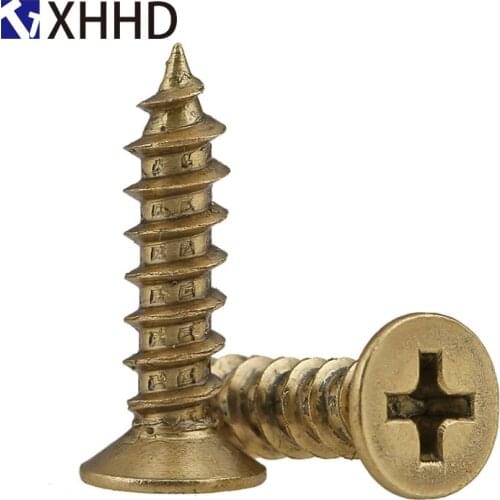 M3 M3.5 Phillips Cross Recessed Copper Brass Metric Thread Flat Head Self-Tapping Bolt Screw For Wood Fasteners Hardware Tool