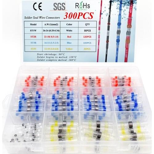 50~ 300PCS Solder Seal Wire Connectors, Heat Shrink Butt Connector, Waterproof Insulated Butt Splice Wire Terminals for Car Boat