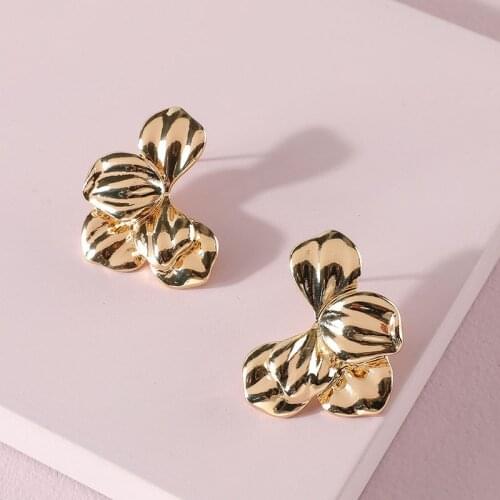 SRCOI Fashion Geometric Flower Stud Earring Simple Irregular Metal Texture Alloy Earring Women Party Jewelry Accessories