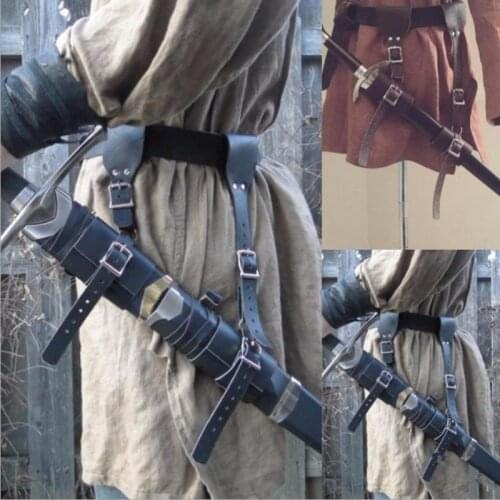 Medieval Belt Sword Holder Leather Sheath Scabbard Frog Larp Knight Weapon Costume Rapier Ring Waist Holster