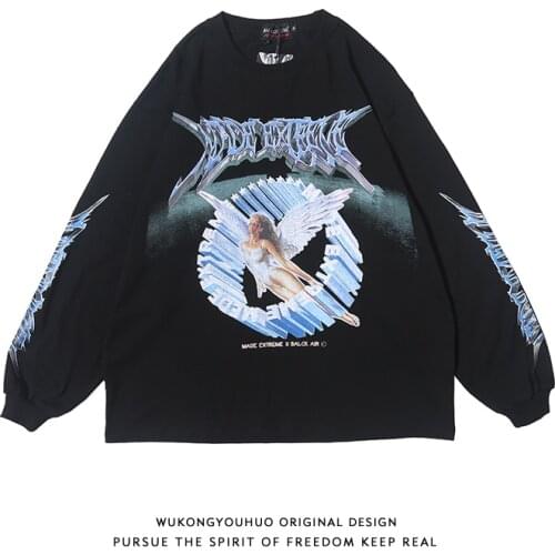 Streetwear Retro Hip-hop Printed Long-sleeved Sweatshirts Mens Trendy Brand Loose Lazy Couple Casual Sweatshirts Men Clothing