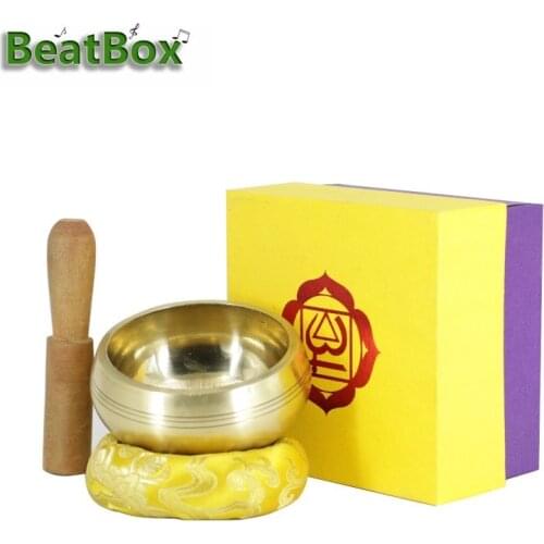 Tibet Singing Blows Nepal Handmade Buddha Brahma Ritual With Mallet & Silk Cushion Therapy Copper Chime Meditation Sound Yoga