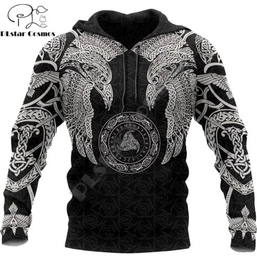 Viking Munin Tattoo Style Hoodie for Men and Women Harajuku Fashion hooded Sweatshirt Viking Raven Casual Jacket pullover DW0032