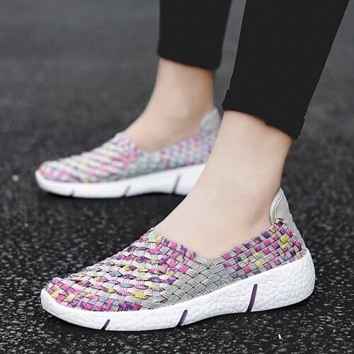 Women Flats Shoes Summer Sneakers Breathable Female Woven Walking Shoes Soft Ladies Loafers Handmade Casual Flats Zapatos Mujer