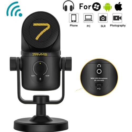 7YRMS SR-USB MINI Cardioid Condenser USB Microphone for Computer Gaming Live, Professional Studio Mic for Recording