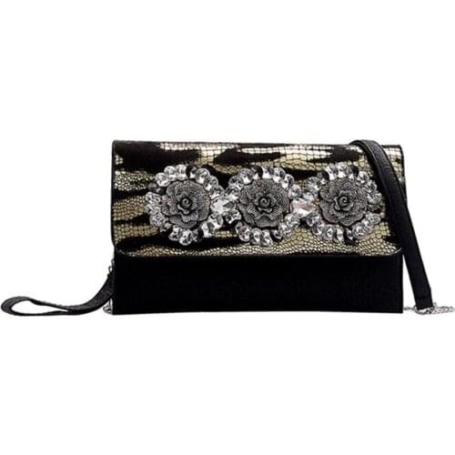 Crossbody Bag For Women Fashion Diamond Clutch Bag Simple Black Leather Designer Brand Small Chain Messenger Shoulder Bag Female